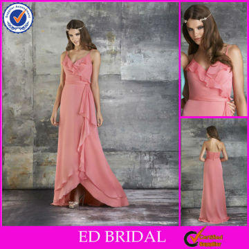 CB86 Latest Spaghetti Straps Coral Front Short And Long Back Bridesmaid Dresses