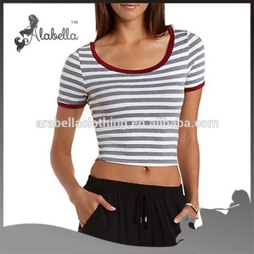 Cheap Wholesale tshirts striped cropped ringer tee custom logo tshirts