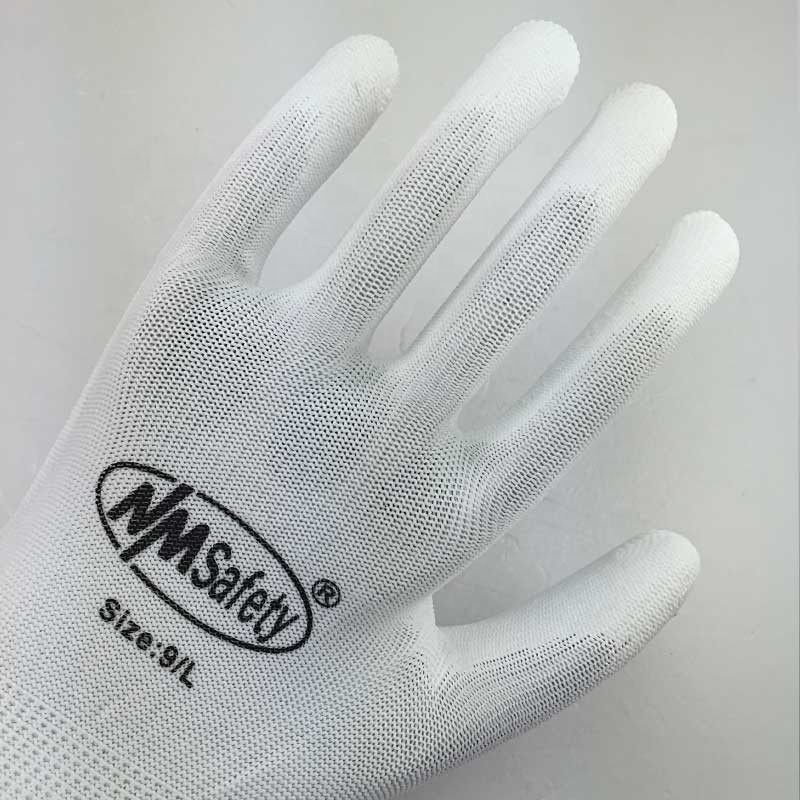 NMSAFETY 13g nylon liner coated pu white work gloves