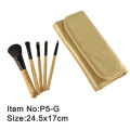 5pcs emas plastik menangani hewan nilon rambut riasan sikat alat set dengan kasus flip satin emas