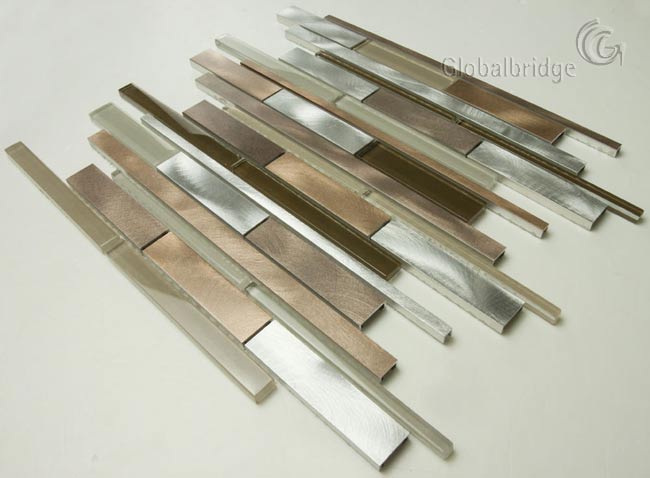 Strip Metal Aluminum Mix Crystal Glass Mosaic Tile (M8acl&N932)