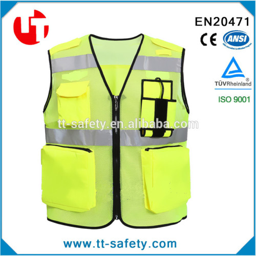 CE EN20471 high visibility multi-pockets warning hi vis clothing for workplace warehouse surveyor