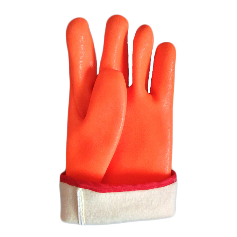 Fluorescent Double Dipped.Sandy Finish PVC Glove 35cm