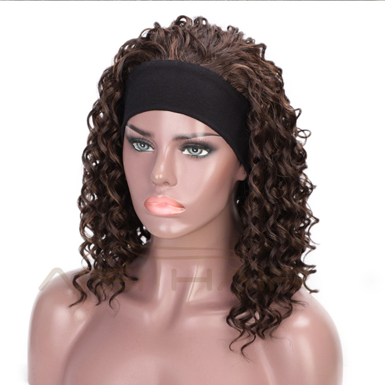 Aisi Hair 3/4 Half Wig Women's Short Full Curly Premium Synthetic Brown Hair Wig with Black Headband for Black Women