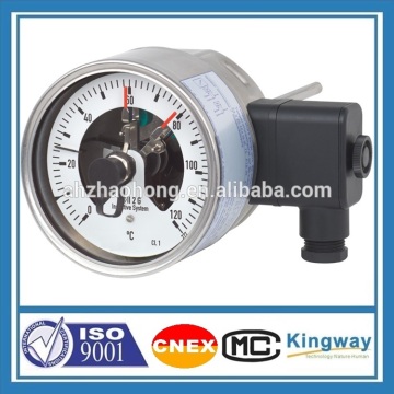100mm 150mm Stainless steel electric alarm contact bimetal thermometer with switch contacts