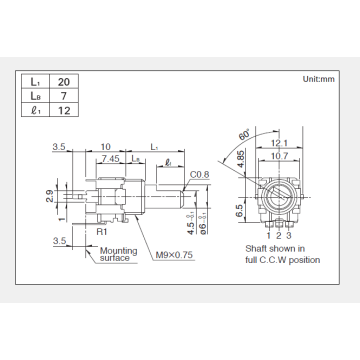 Potenciómetro rotatorio serie rk09l