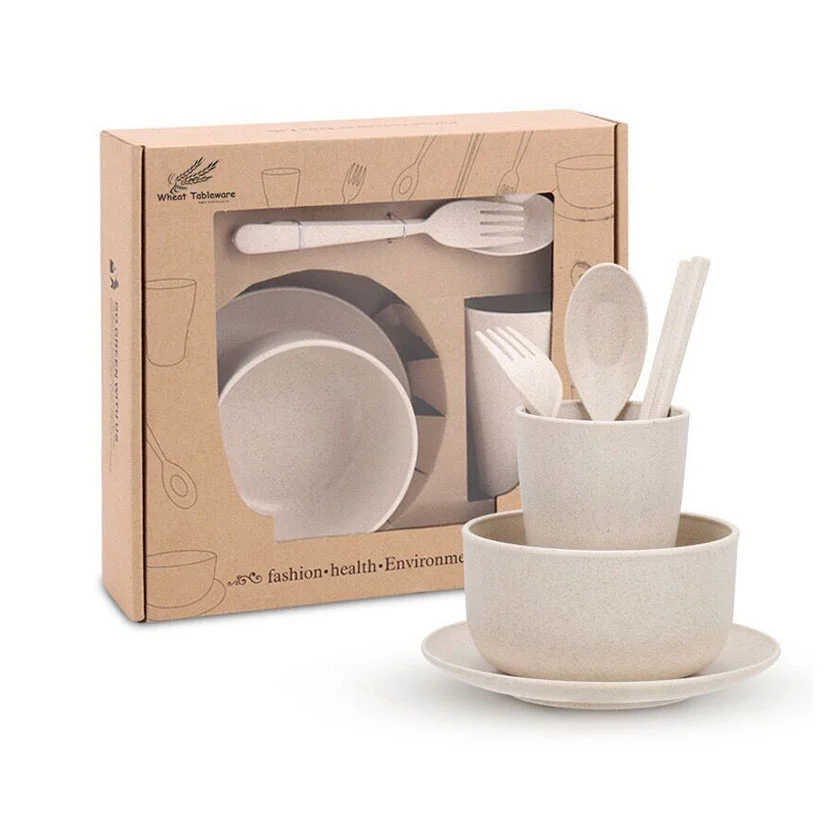 6PCS Eco-Friendly Biodegradable Wheat Stalk Tableware Set