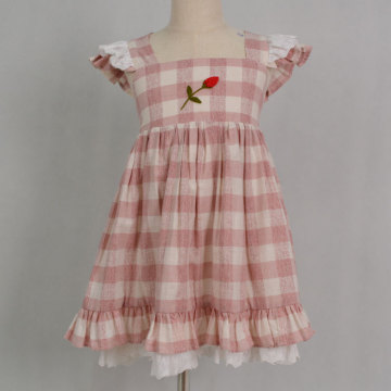 2019 wholesale children clothing girls pink check dress