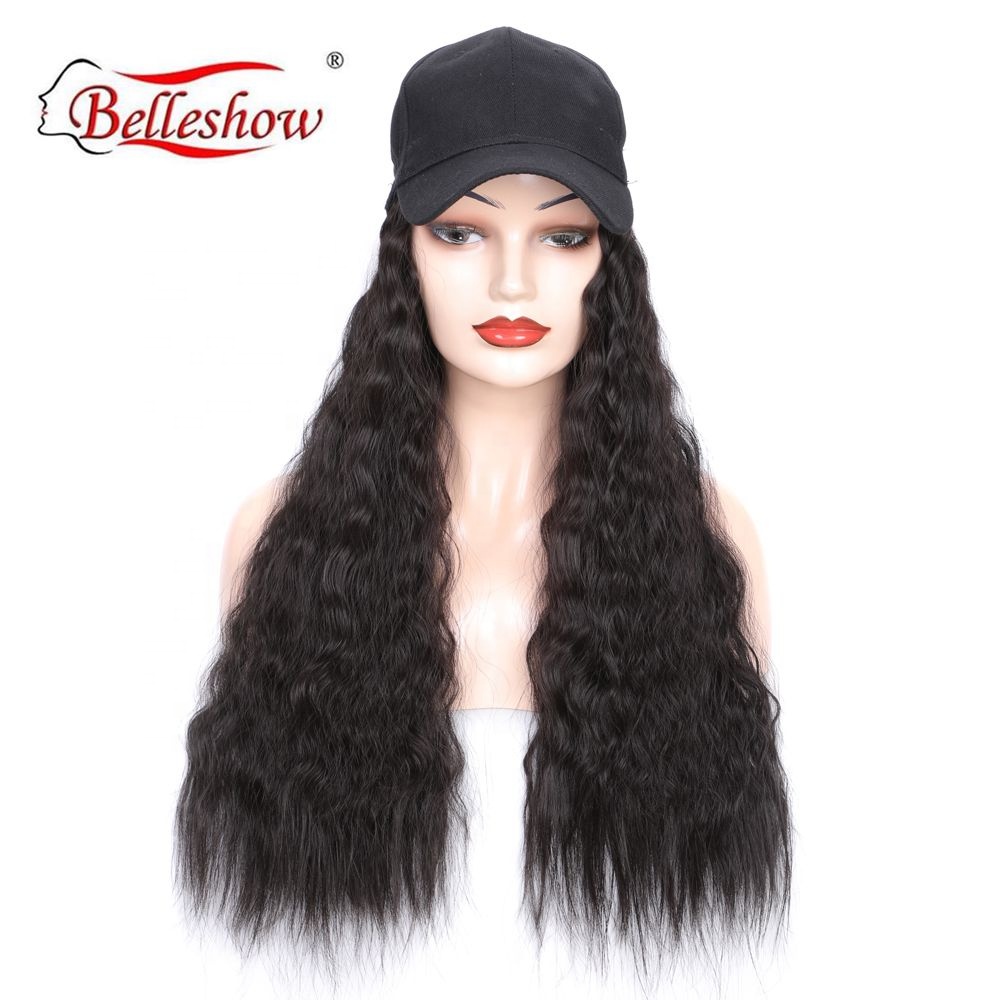 Hot sell wholesale baseball cap wig cheap hat wig fashion avant-garde wool roll wig cap synthetic cap long curly hair