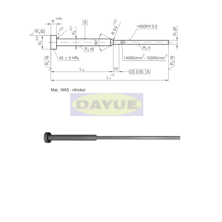 Ejector Pin Stepped Through Hardened Type Ch Din 1530 Iso 8694 Dayue Mold Components