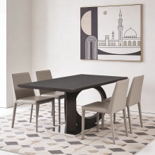 Double Ring Glass Dining Table with Blue Chairs