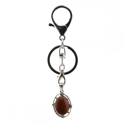 Gemstone Cabs Oval Shape Keychains Natural Stone Quartz Crystal Oval Alloy Keyring Healing Cab Charm Key Chain Key Ring Women