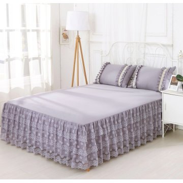 Pure color simple washed lace bedcover bedskirt sets