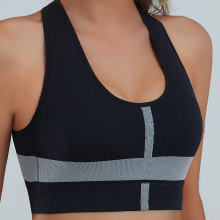 Black Gray Halter Neck Seamless Workout Bra with Embroidered Printing