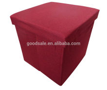 Faux Cotton Linen Folding Storage Ottoman Stool Toy container - Wine Red