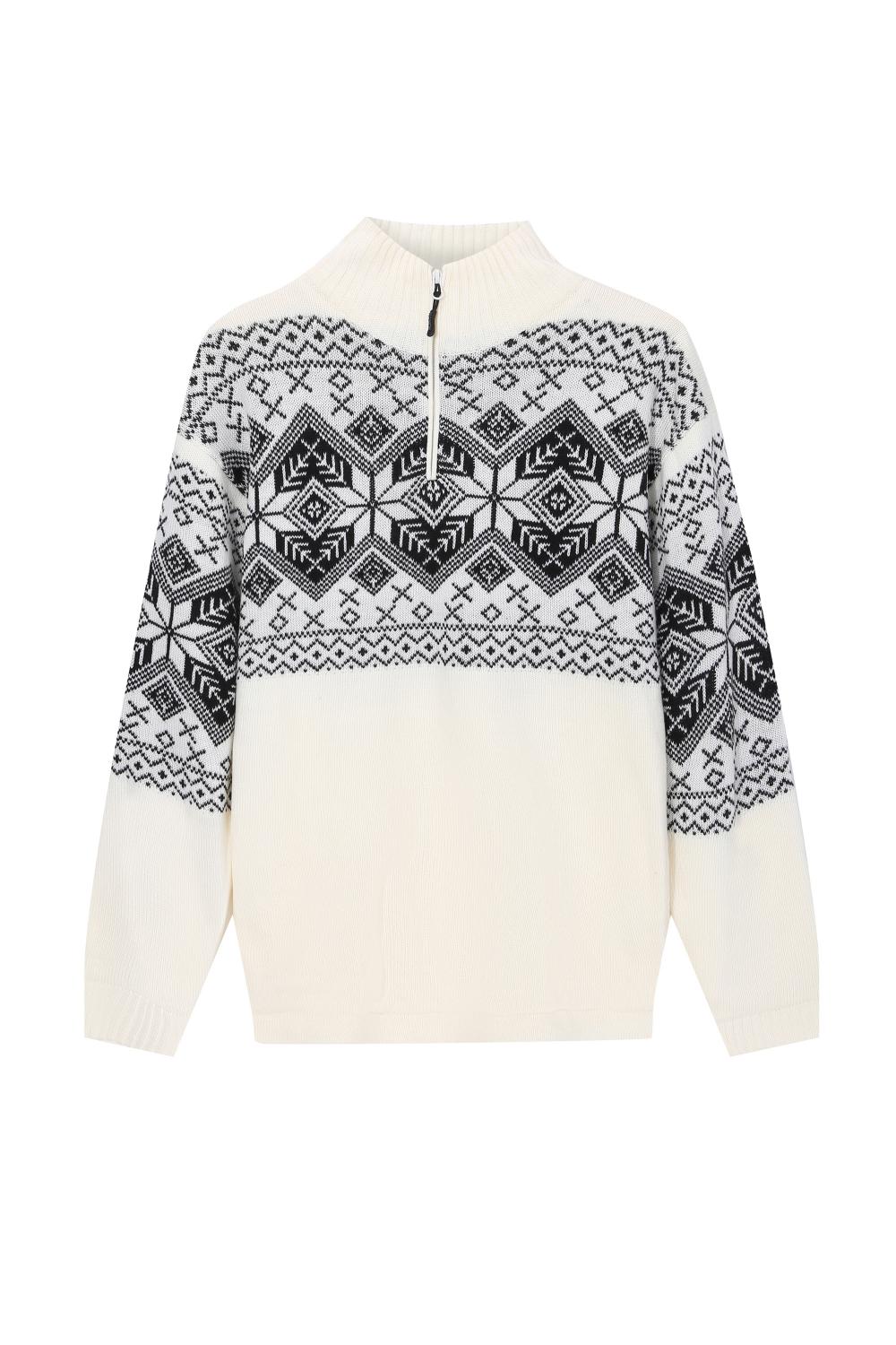 Pullover foderato con mezza zip lavorata a maglia jacquard da uomo