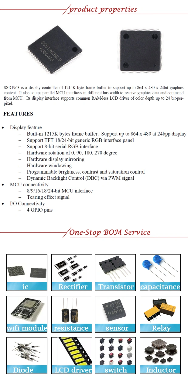 SMD SSD1963ql9 Lqfp-128 1215kb LCD Driverlcd Display Controller 1215kb Embedded Display Sram