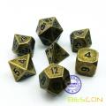 Bescon Ancient Brass Solid Metal Polyhedral D&D Dice Set of 7 Antique Copper Metal RPG Role Playing Game Dice 7pcs Set