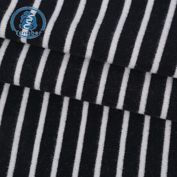 Wholesale fancy design striped cotton polyester brushed fleece fabric for garment