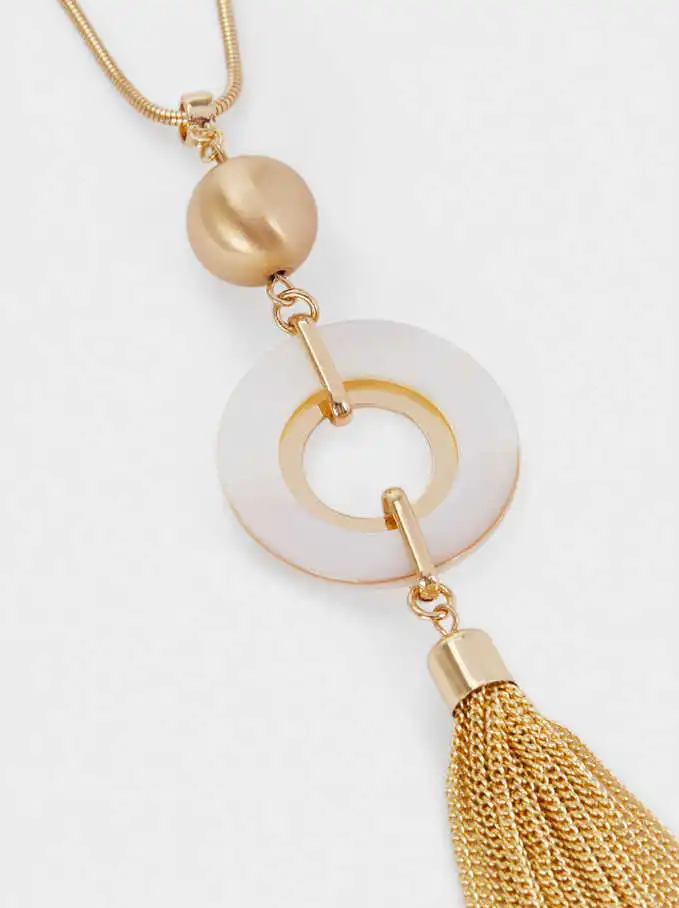 Hot Selling Jewelry Long Gold Tassel Necklace with Shell Pendant