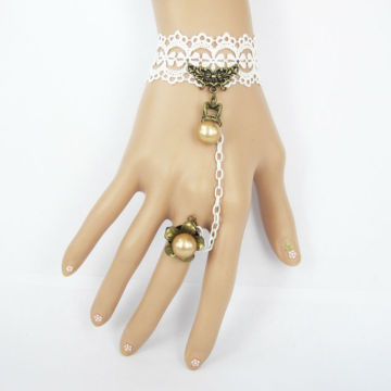 MYLOVE white gothic lace bracelet connected to ring whith pearl very charming MLGS039