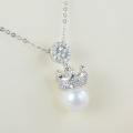 Chaine strass Couronne un pendentif perle collier en argent 925