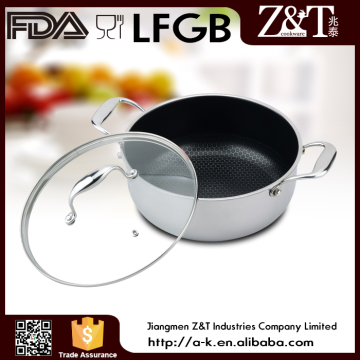 Non stick stainless steel cooking pot with glass lid