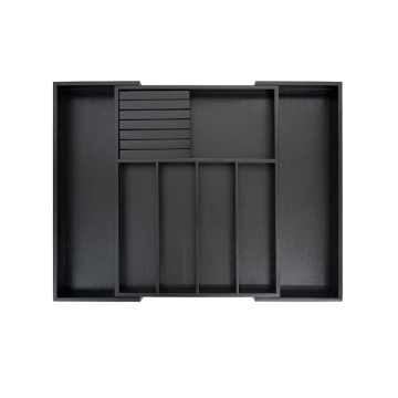 Black Bamboo Kitchen Silverware Drawer Organizer