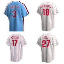 Best Quality American Baseball Jerseys: Harper #3, Gregorius #18, Hoskins #27, Nola #17