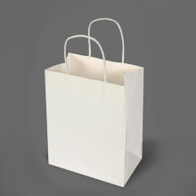Bolso de presente de compras de papel Kraft branco com alça