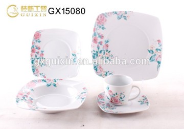 GUIXIN 18-piece Square Ceramic dishware for 6, Pink & Blue