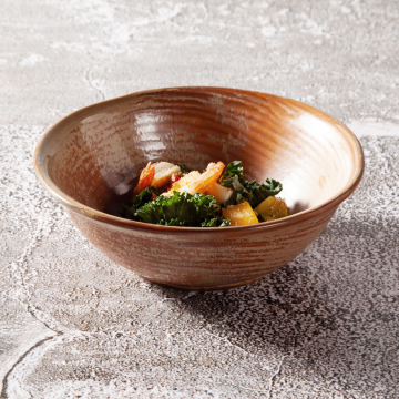 Esanjoy Classic Round Bowls - Vintage Amber Ceramic Dinnerware