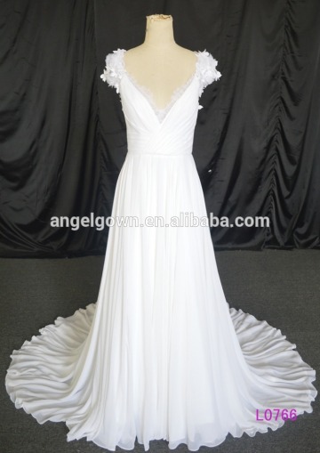 L0766 chiffon style V neckline chiffon style bridal gowns