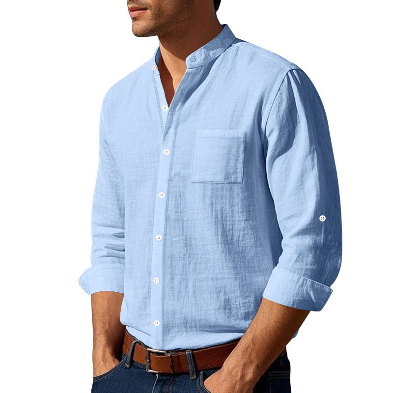 Весенне-осенняя льняная рубашка-стойка с бисером Spring Autumn Linen Beaded Stand Shirt