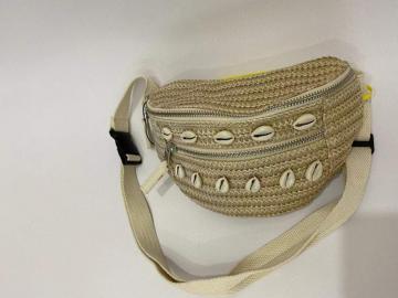 Women raffia color promotional straw waist bag