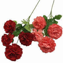 Artificial Silk Ranunculus Branch Faux Buttercup Flower with Green Leaves