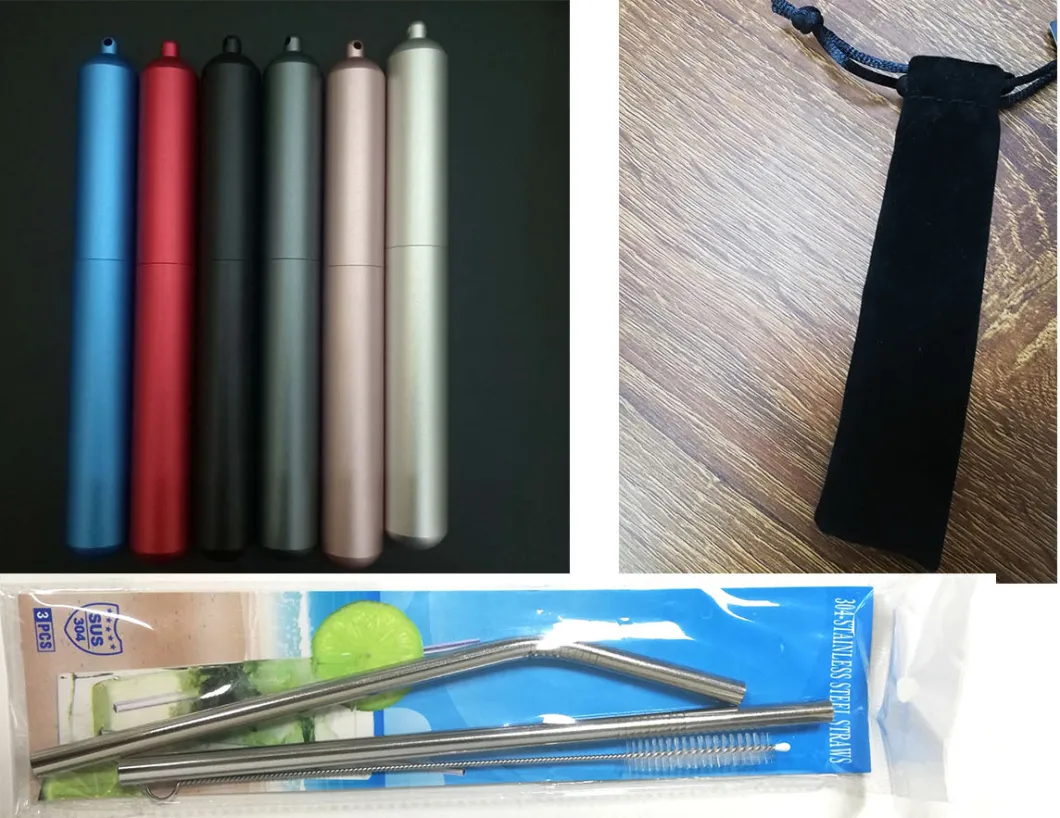 China Supplier Customized Telescopic Straw Collapsible Metal Straw with Travel Case