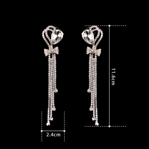 Fashion Rhinestone Heart-shaped Crystal Long Earrings