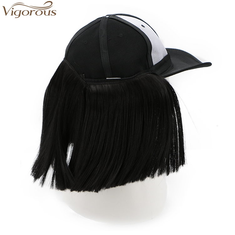 Vigorous Top Quality Synthetic Short Straight Baseball Hat Hair Extension Hat Wig For Black Women Heat Resistant Fiber