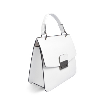 Leather Work Satchel Winged Tote in White