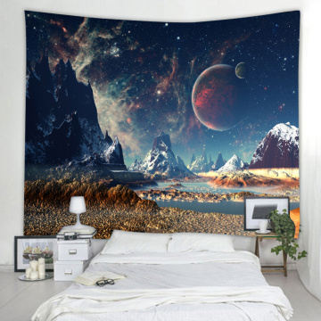 Starry Tapestry Galaxy Tapestry Night Sky Wall Hanging Snow Mountain Planet 3D Printing Wall Art for Living Room Bedroom Home Do