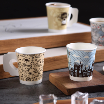 Biodegradable Paper Cups with Handle for Hot and Cold Drinks