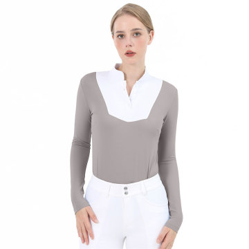 Nylon Women Horse Riding Show Shirt Light Gray
