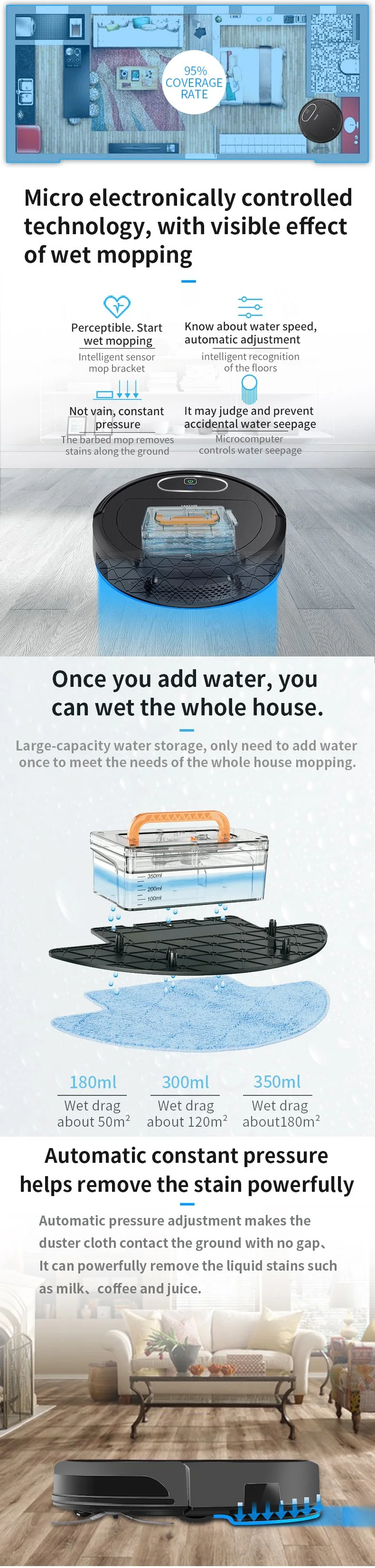 Robot Vacuum, 3 in 1 Strong Suction Mopping Cleaner with 2600mAh Battery Capacity, Anti-Collision Sensor Automatic Home Cleaning for Pet Hair, Carpet and Hard F