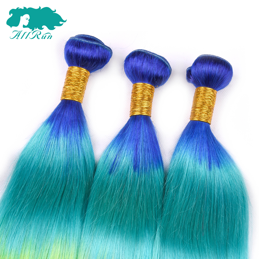 virgin remy color hair bundles, 3 tone blue/green/yellow human hair extension