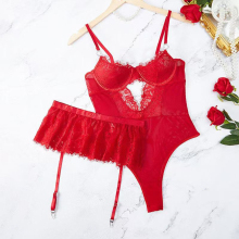 Womens Sexy Underwear Red Lace Lingerie Set