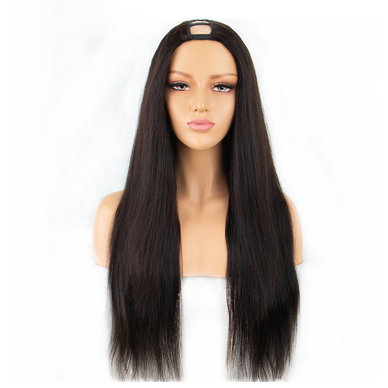 High Quality Thick 180% Density Straight U Part Wigs For Black Women Middle Part Half Hand Tied  Made Human Hair wigs