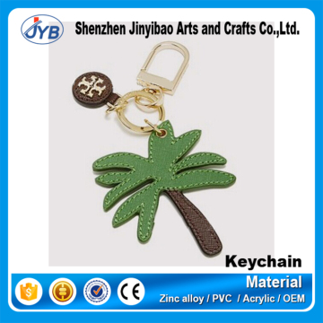Leather type custom palm tree shape leather metal keychain with logo