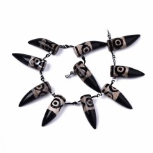 Pandahall 3-eye Linen Tibetan Style Dzi Beads in Tusk Shape - Set of 2 Strands