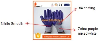 13 Gauge Purple White Nylon Coated Purple Nitrile Safety Working Gloves